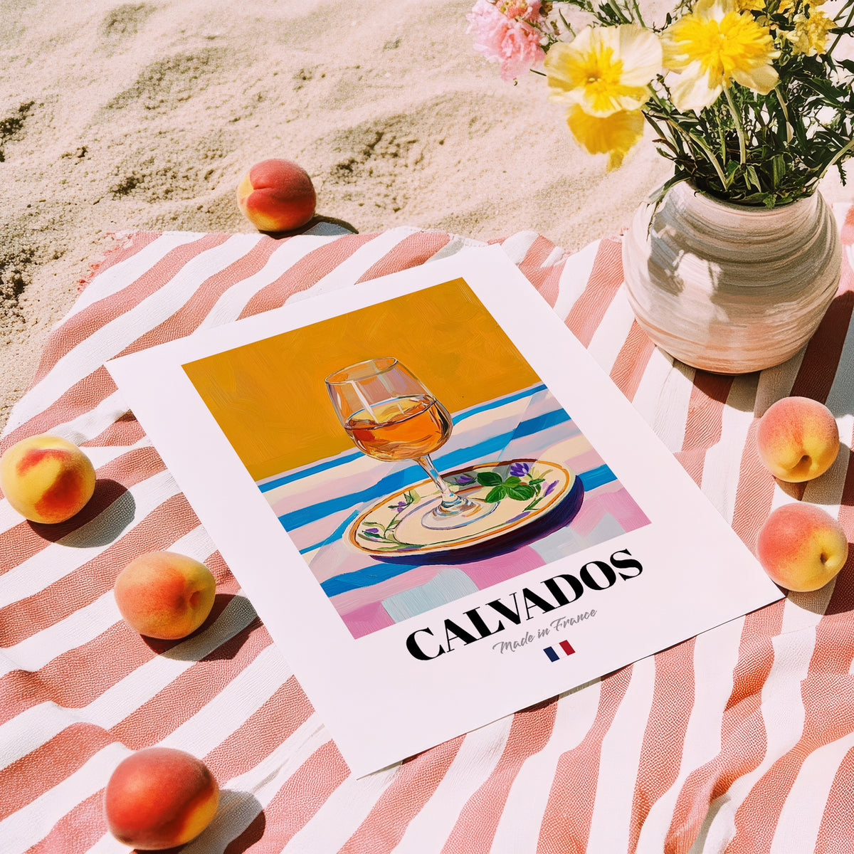 Calvados – French Spirit Drink, Hotel Lobby Wall Art, unframed on coastal sand