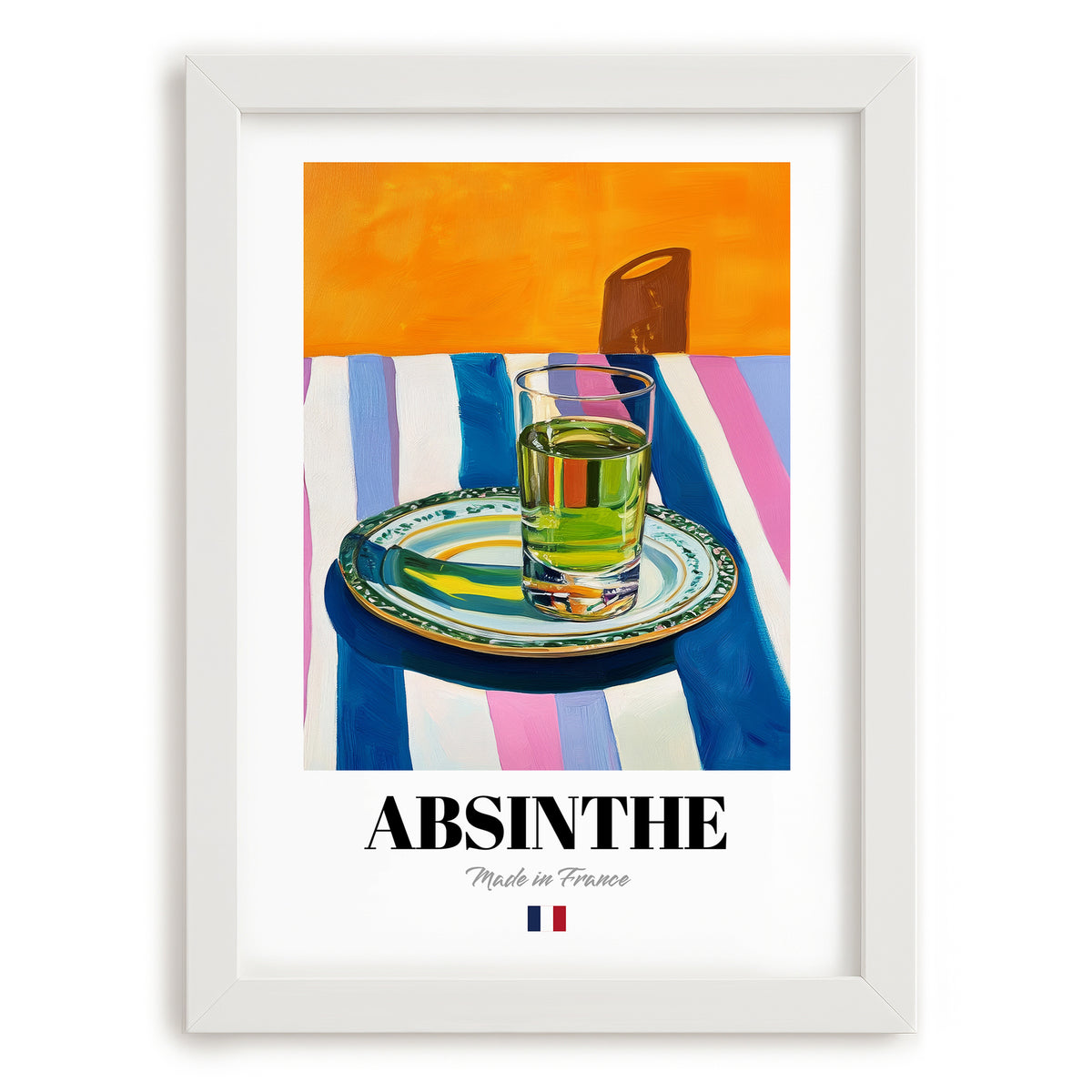 Absinthe – French Spirit Drink, Hotel Lobby Illustration, placed in minimal white frame