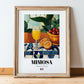 Mimosa – French Cocktail Drink, Beach Bar Wall Art, in wooden frame leaning on the floor