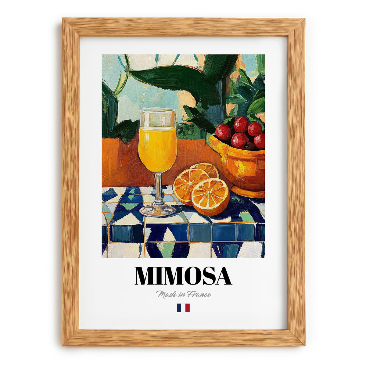 Mimosa – French Cocktail Drink, Beach Bar Wall Art, set in oak frame