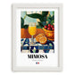 Mimosa – French Cocktail Drink, Beach Bar Wall Art, placed in minimal white frame