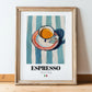 Espresso – Italian Coffee, Café Poster, in wooden frame leaning on the floor