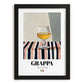 Grappa – Italian Spirit Drink, Rooftop Terrace Illustration, in sleek black frame