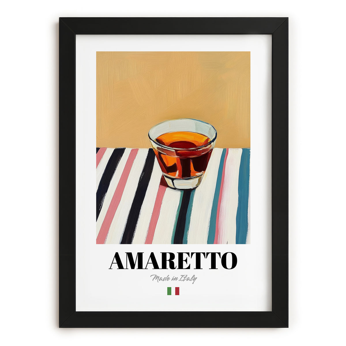 Amaretto – Italian Liqueur Drink, Cocktail Lounge Wall Art, in sleek black frame