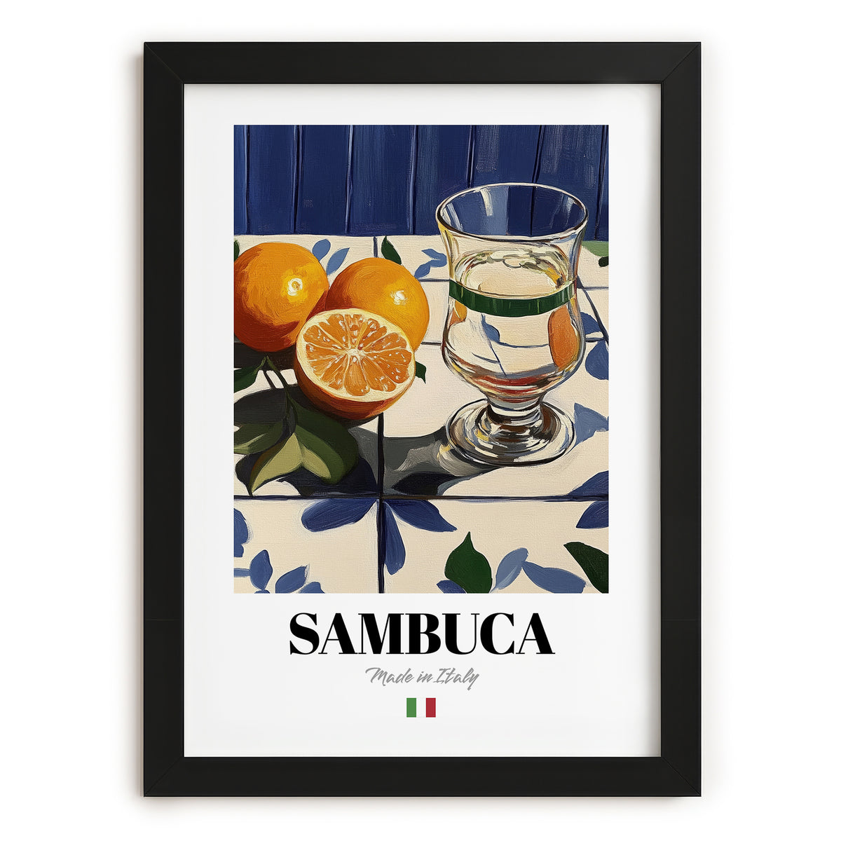 Sambuca – Italian Liqueur Drink, Beach Bar Poster, in sleek black frame