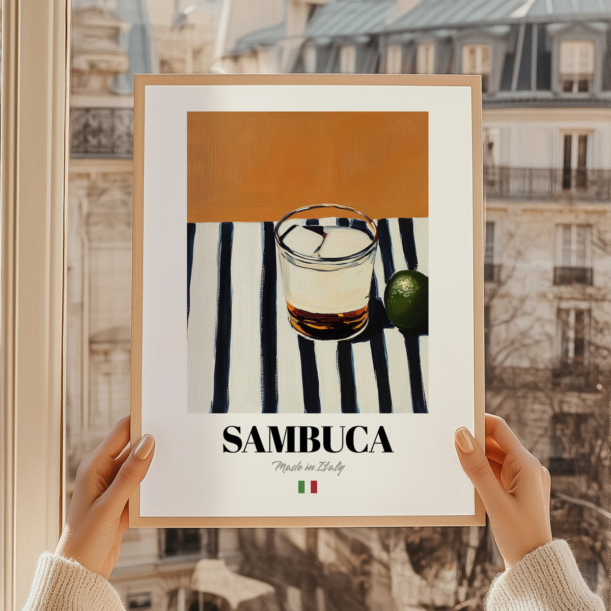 Sambuca – Italian Liqueur Drink, Hotel Lobby Poster, styled in a charming Paris street view