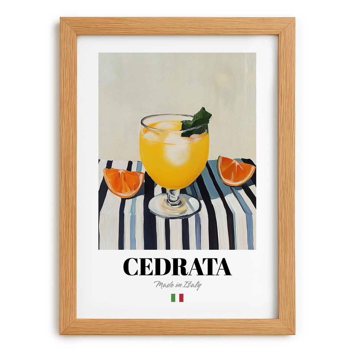 Cedrata – Italian Beverage Drink, Jazz Bar Print, set in oak frame