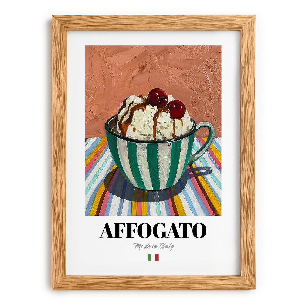 Affogato – Italian Coffee, Coffeehouse Painting, set in oak frame