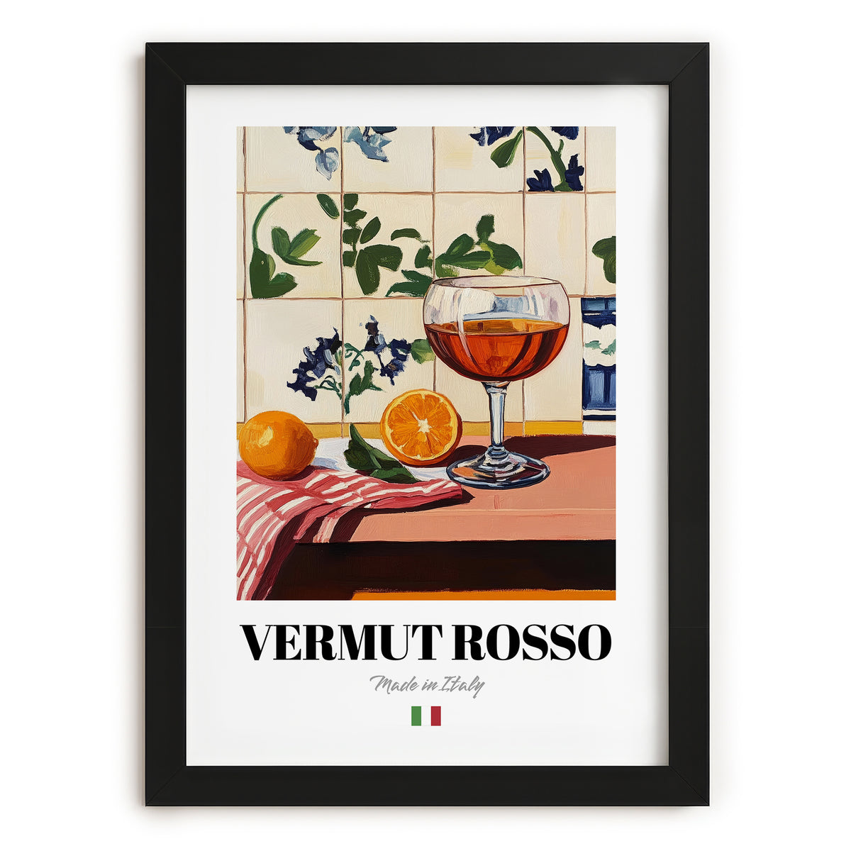 Vermut Rosso – Italian Cocktail Drink, Sky Bar Print, in sleek black frame
