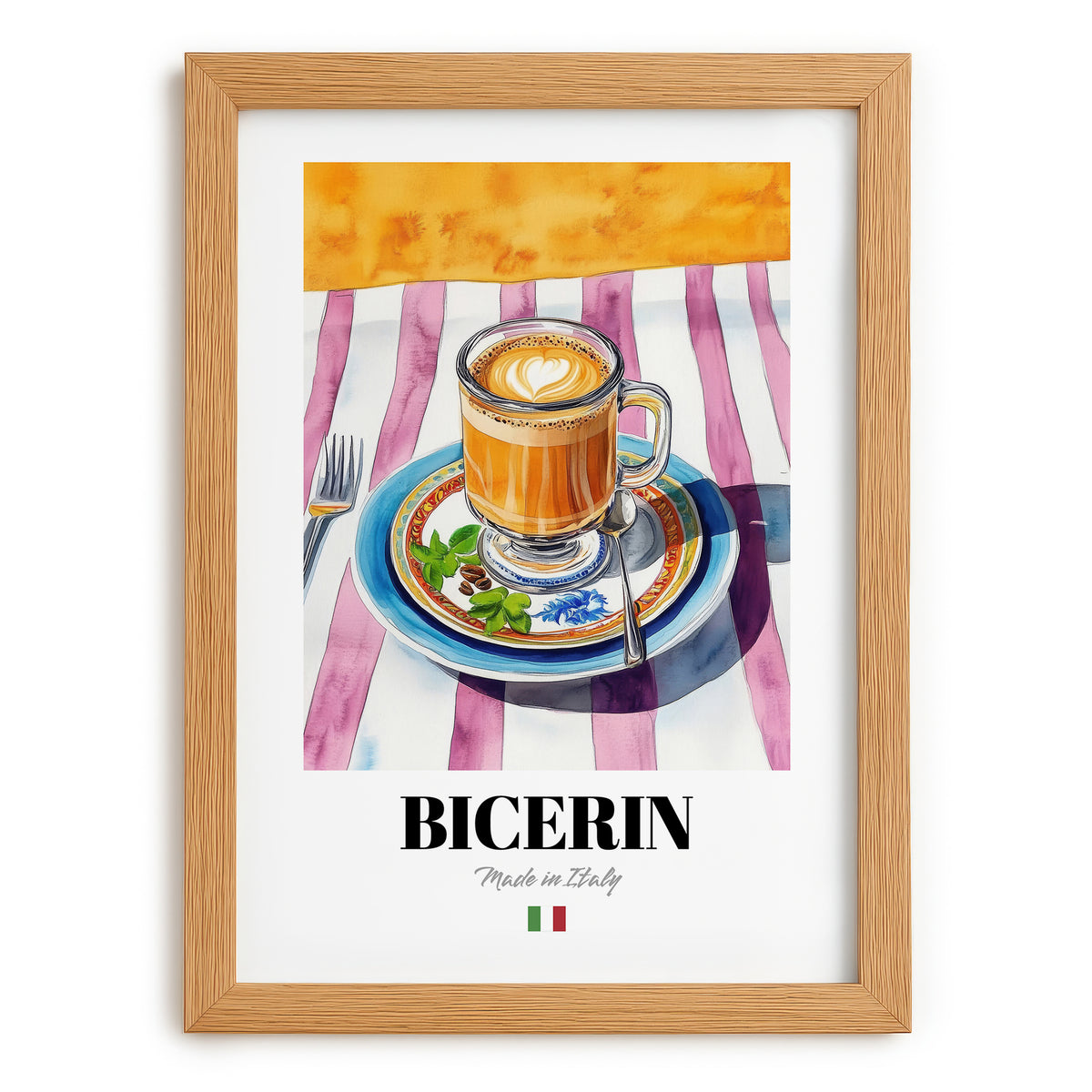 Bicerin – Italian Coffee, Café Poster, set in oak frame