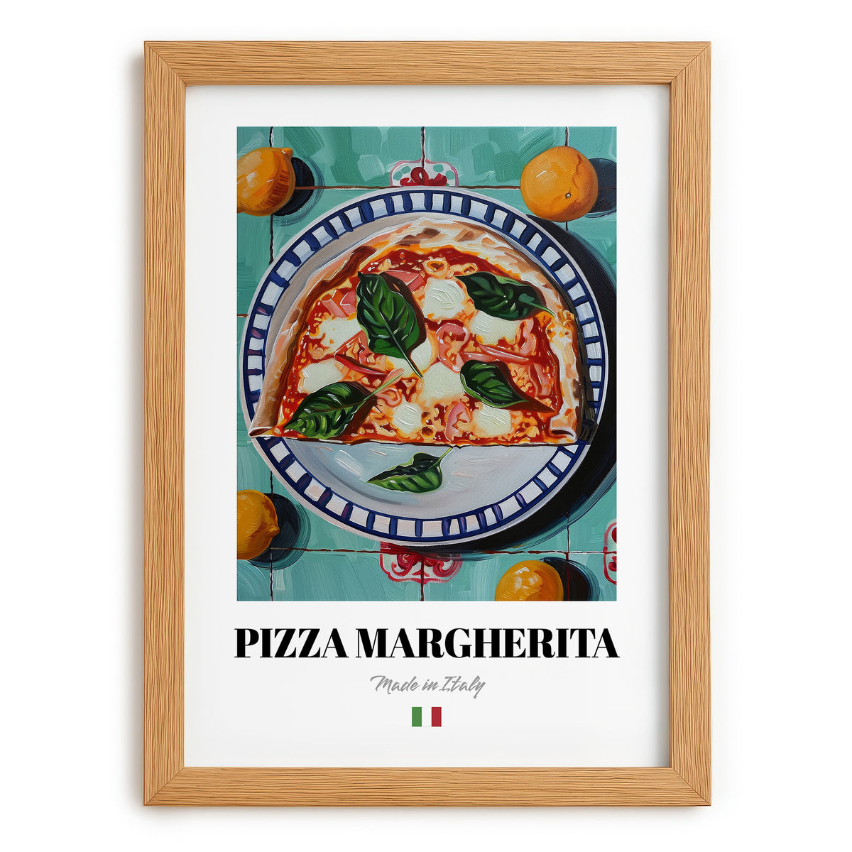 Pizza Margherita – Italian Pizza, Ristorante Poster, set in oak frame