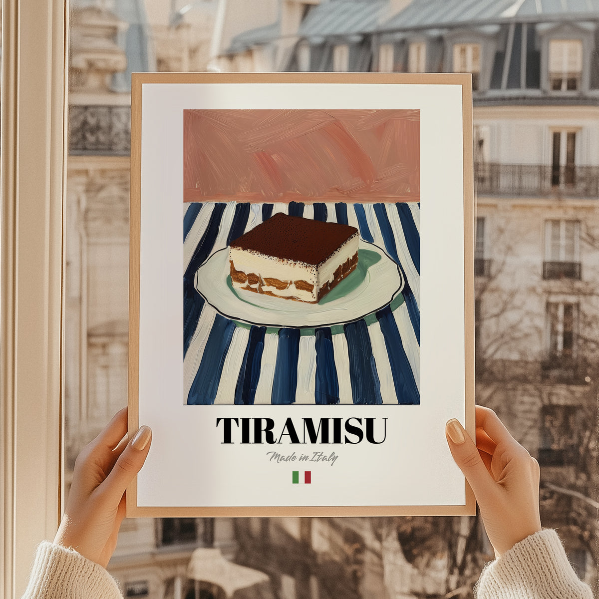 Tiramisu – Italian Dessert Dish, Restaurant Poster, styled in a charming Paris street view