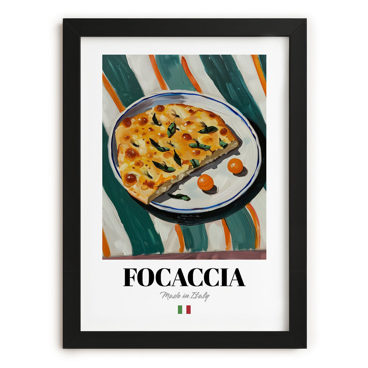 Focaccia – Italian Bread Dish, Food Bar Art, in sleek black frame