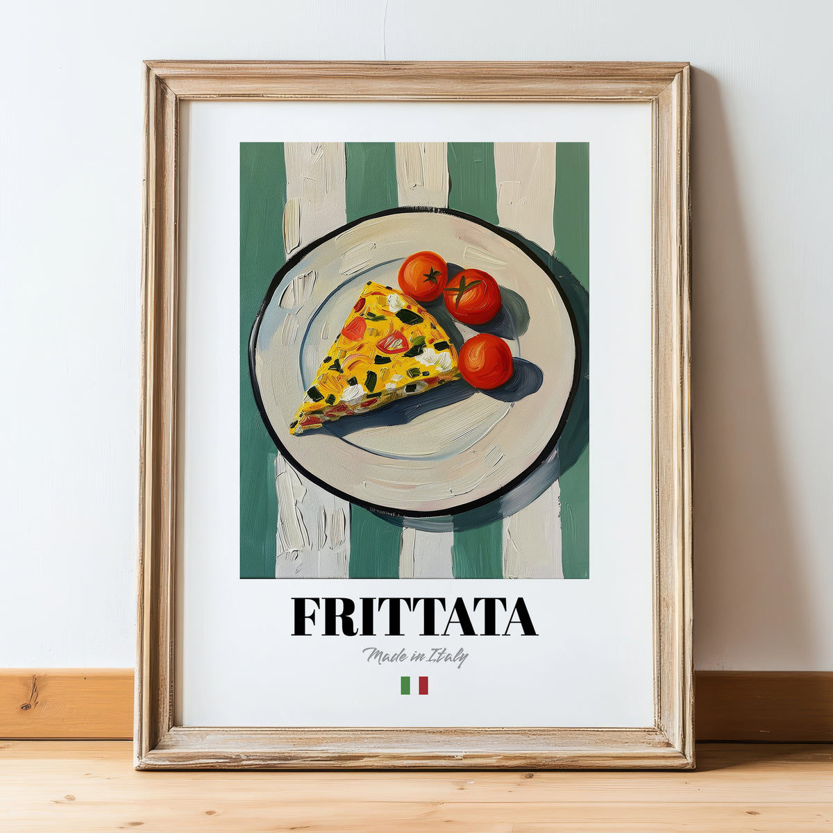 Frittata – Italian Snack Dish, Restaurant Painting, in wooden frame leaning on the floor