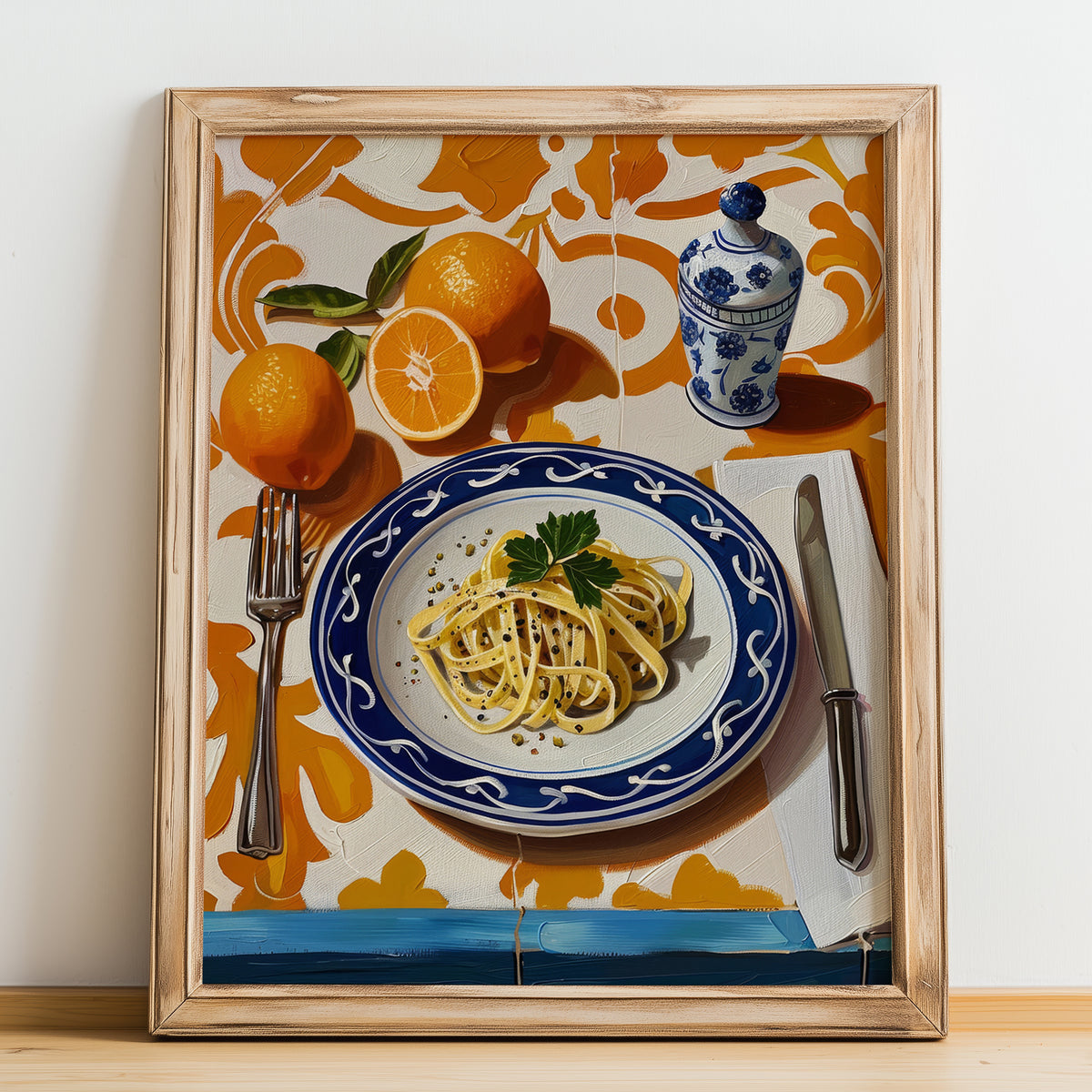 Pici Cacio e Pepe – Italian Pasta, Osteria Print, no-text version framed in wood