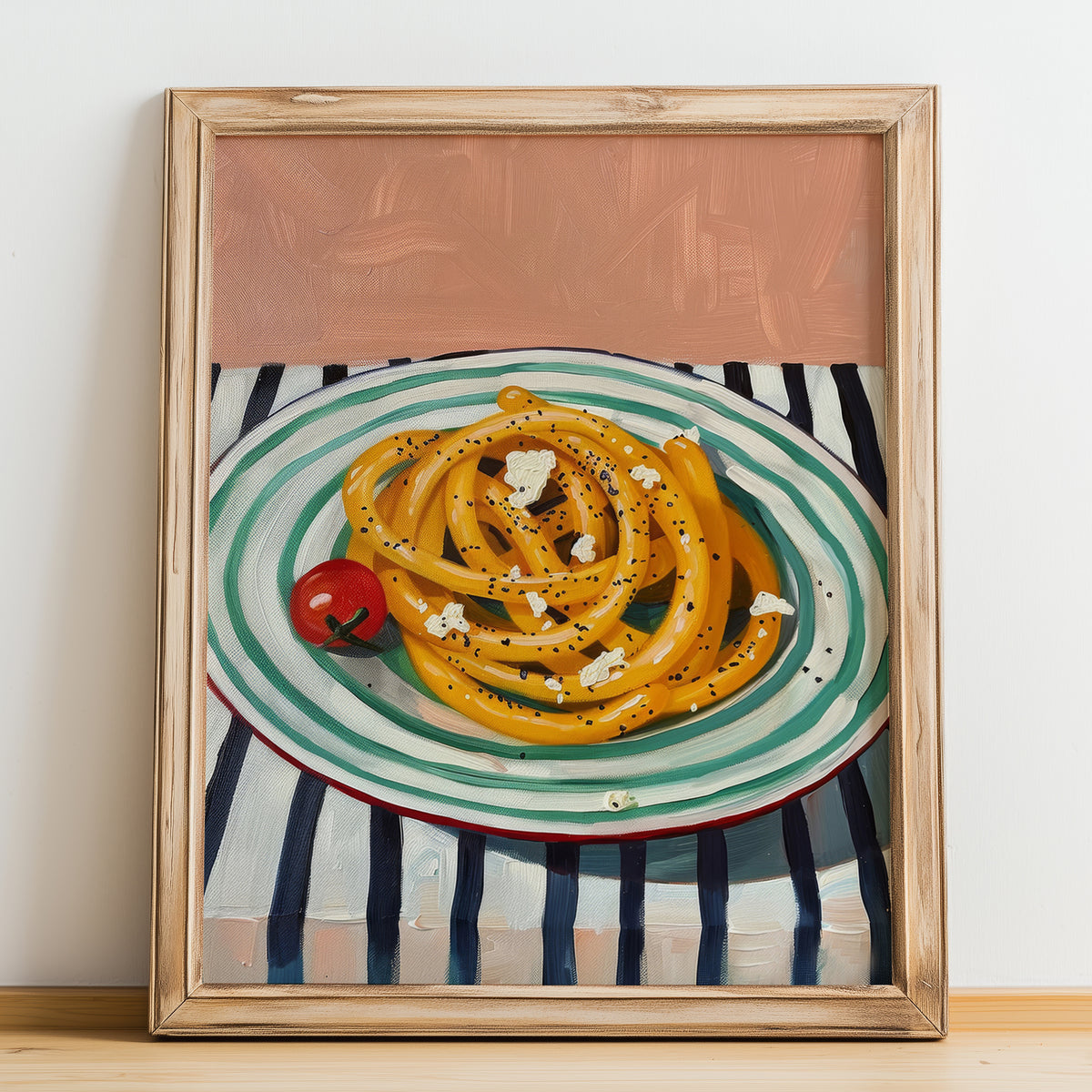 Pici Cacio e Pepe – Italian Pasta, Ristorante Poster, no-text version framed in wood