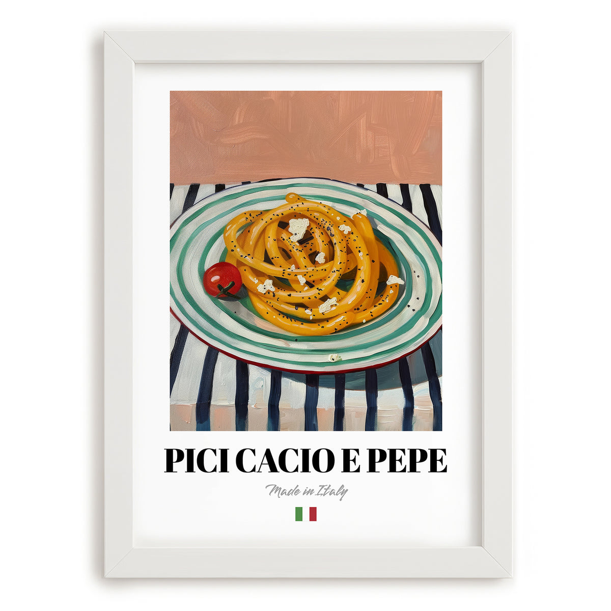 Pici Cacio e Pepe – Italian Pasta, Ristorante Poster, placed in minimal white frame