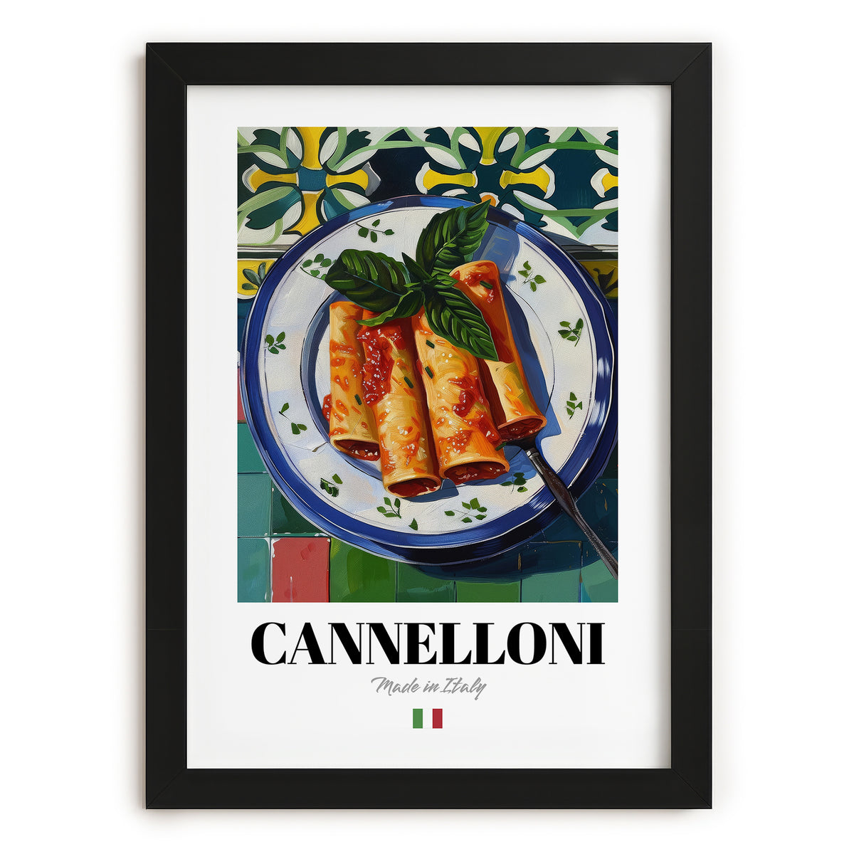 Cannelloni – Italian Pasta, Ristorante Print, in sleek black frame