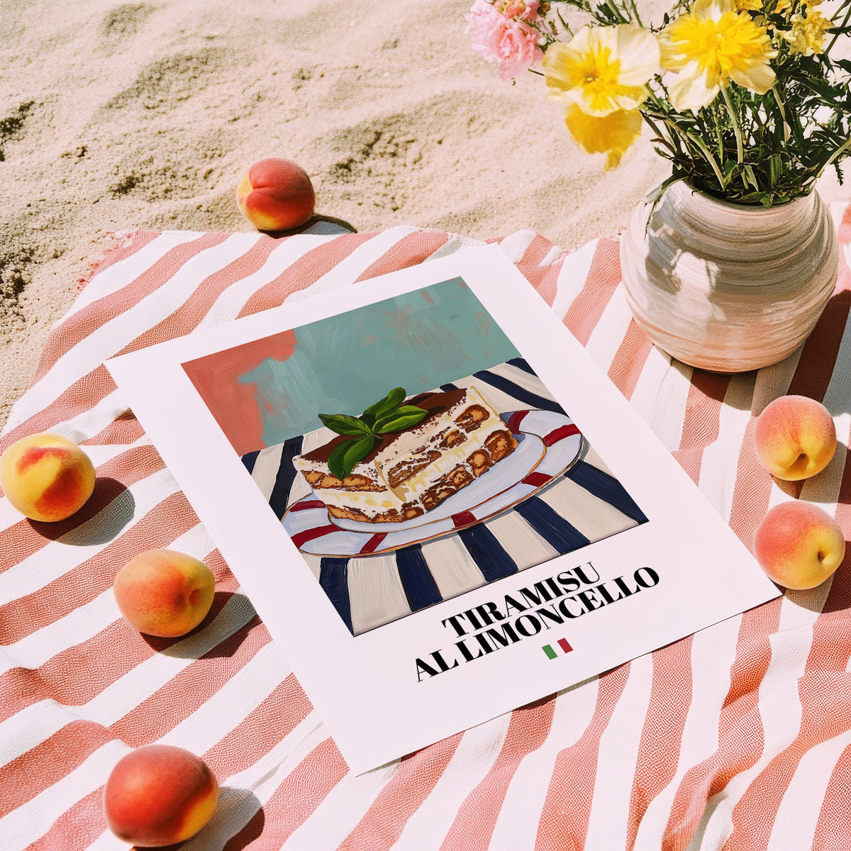 Tiramisu al Limoncello – Italian Dessert Dish, Bistro Wall Art, unframed on coastal sand