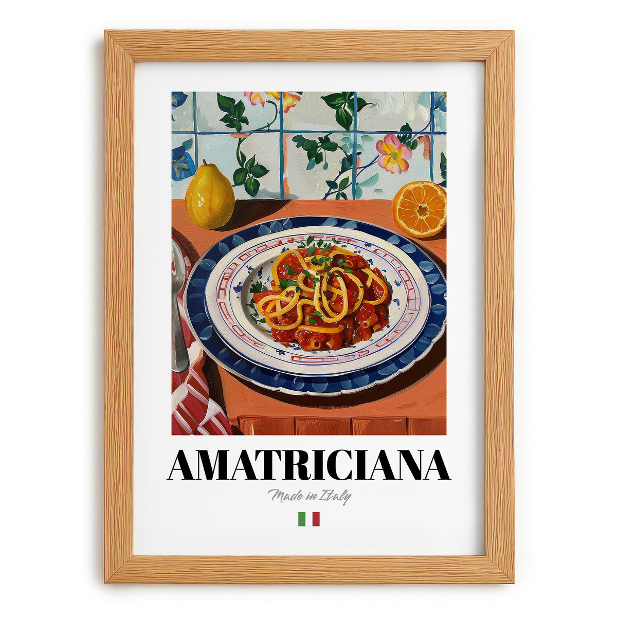 Amatriciana – Italian Pasta, Trattoria Still Life, set in oak frame