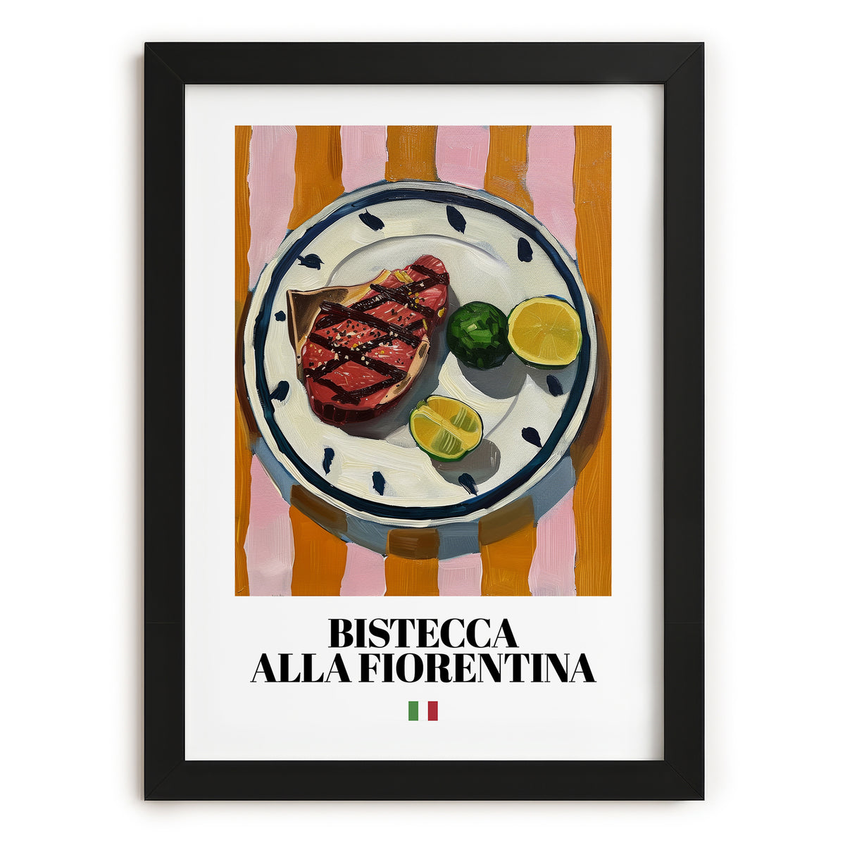 Bistecca alla Fiorentina – Italian Meat Dish, Tavern Print, in sleek black frame