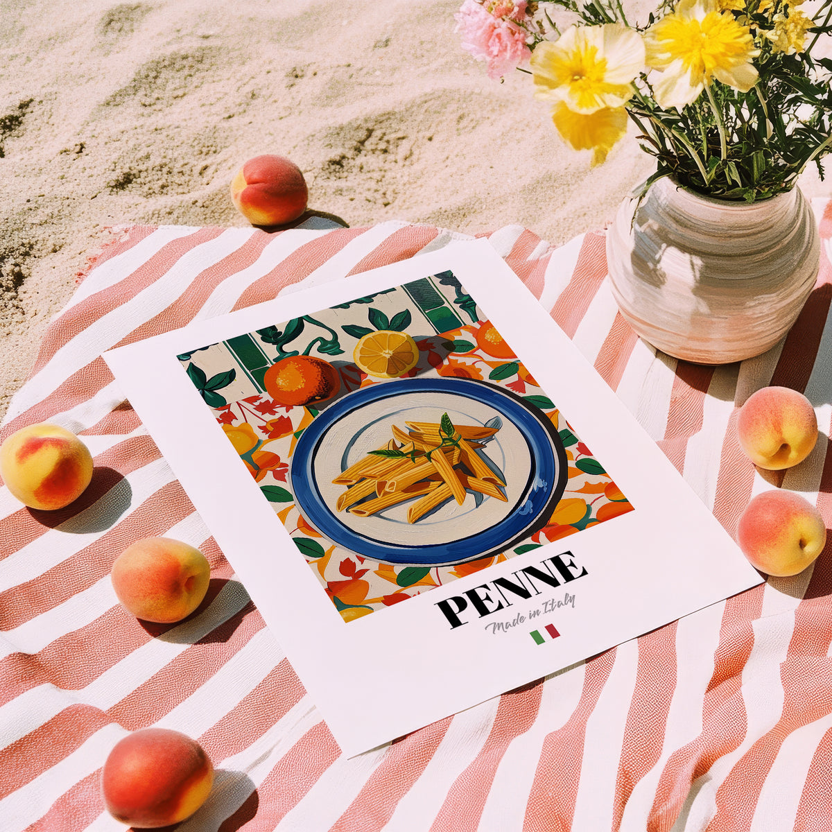 Penne – Italian Pasta, Trattoria Painting, unframed on coastal sand