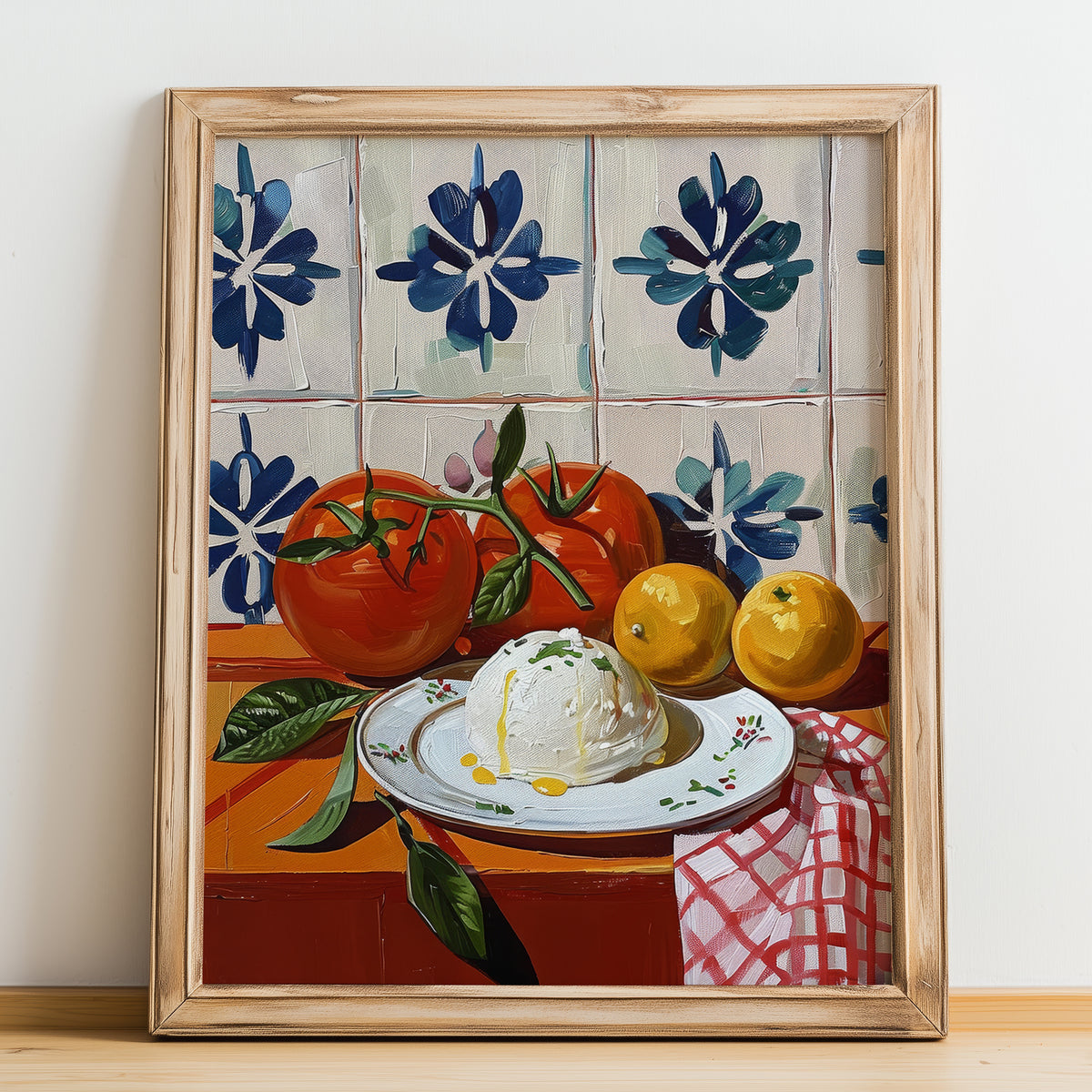 Burrata – Italian Cheese Dish, Tavern Poster, no-text version framed in wood