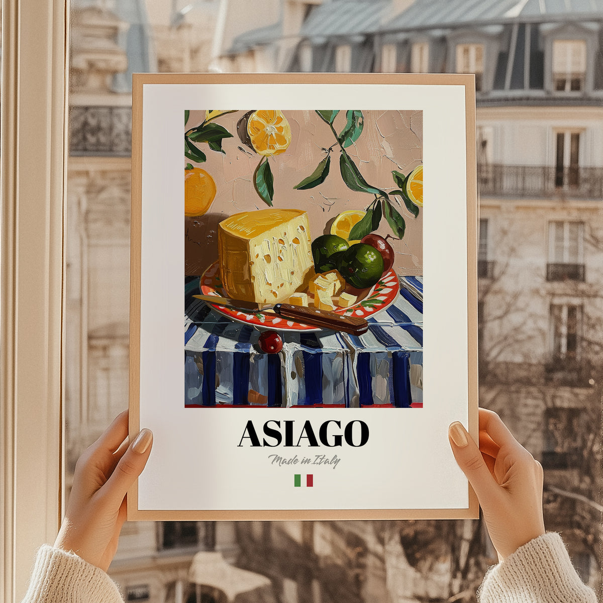 Asiago – Italian Cheese Dish, Café Wall Art, styled in a charming Paris street view