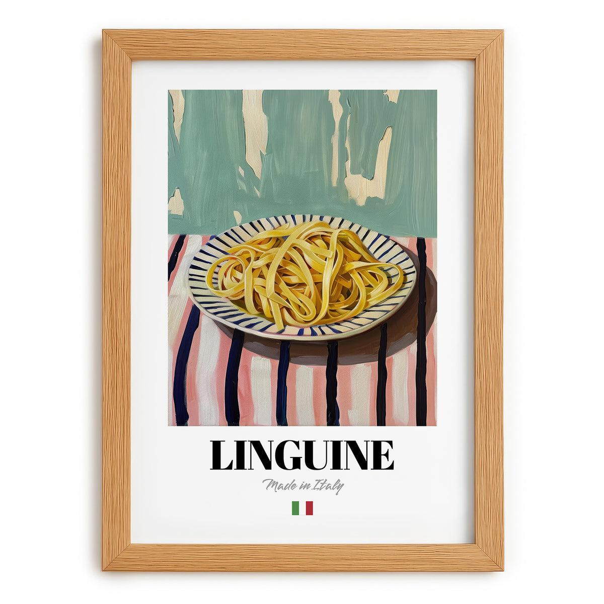 Linguine – Italian Pasta, Restaurant Wall Decor, set in oak frame