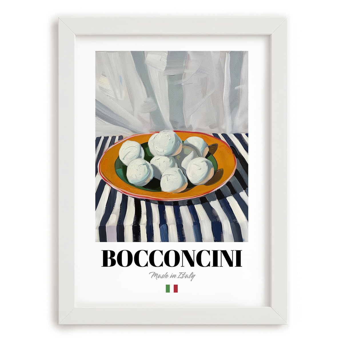 Bocconcini – Italian Cheese Dish, Tavern Poster, placed in minimal white frame
