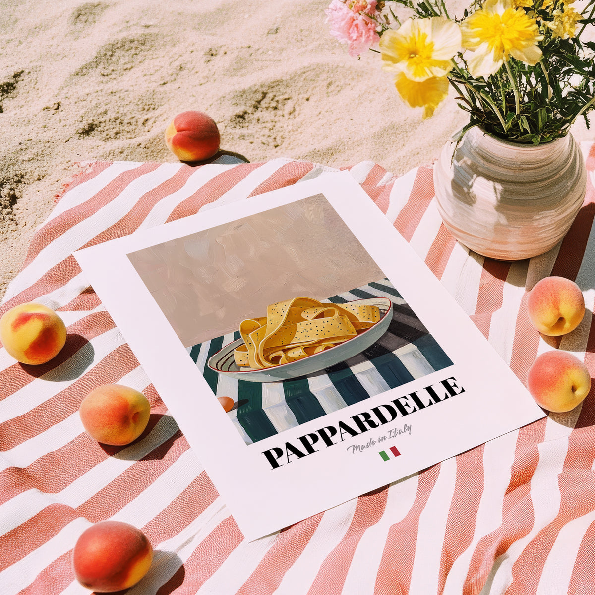 Pappardelle – Italian Pasta, Trattoria Wall Decor, unframed on coastal sand