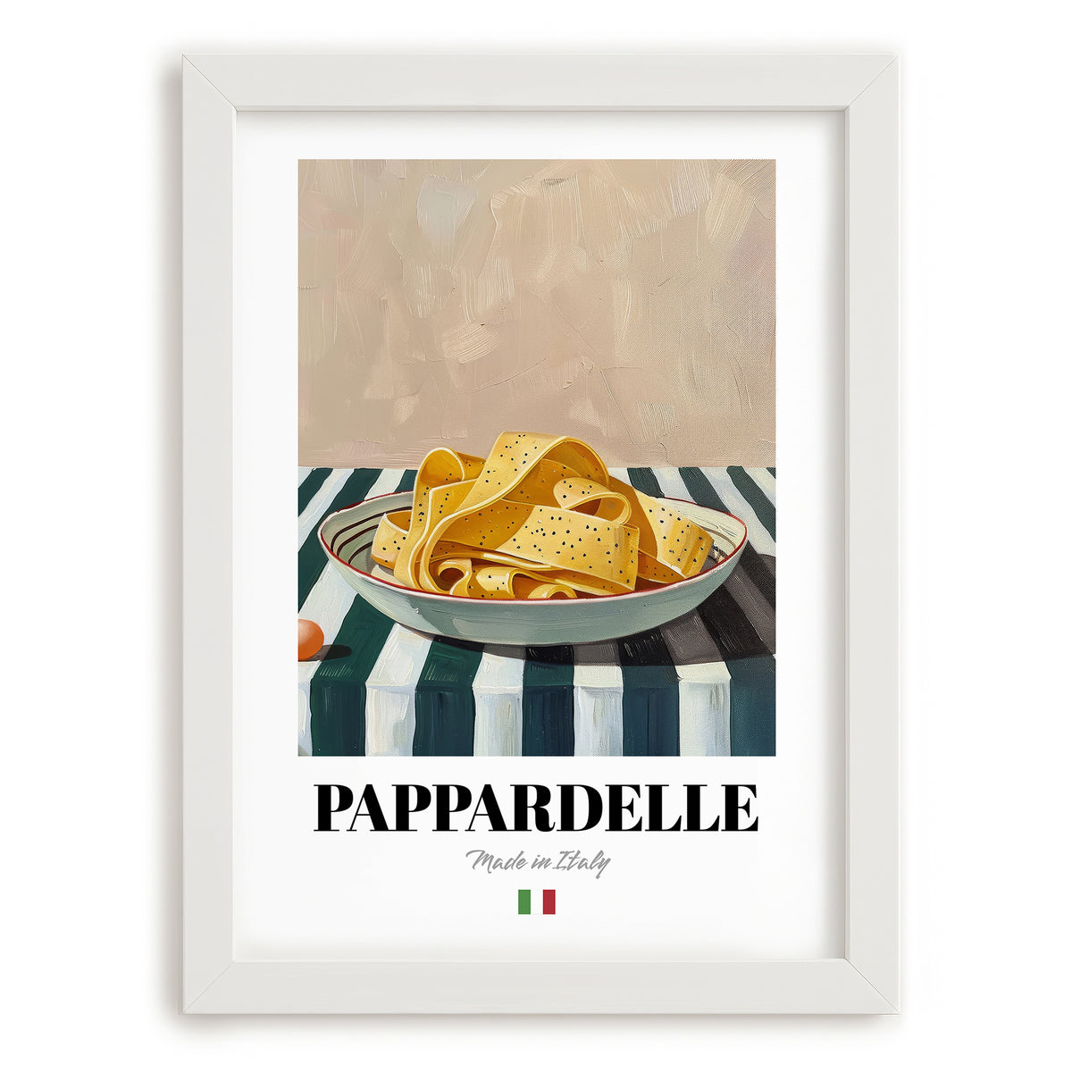 Pappardelle – Italian Pasta, Trattoria Wall Decor, placed in minimal white frame