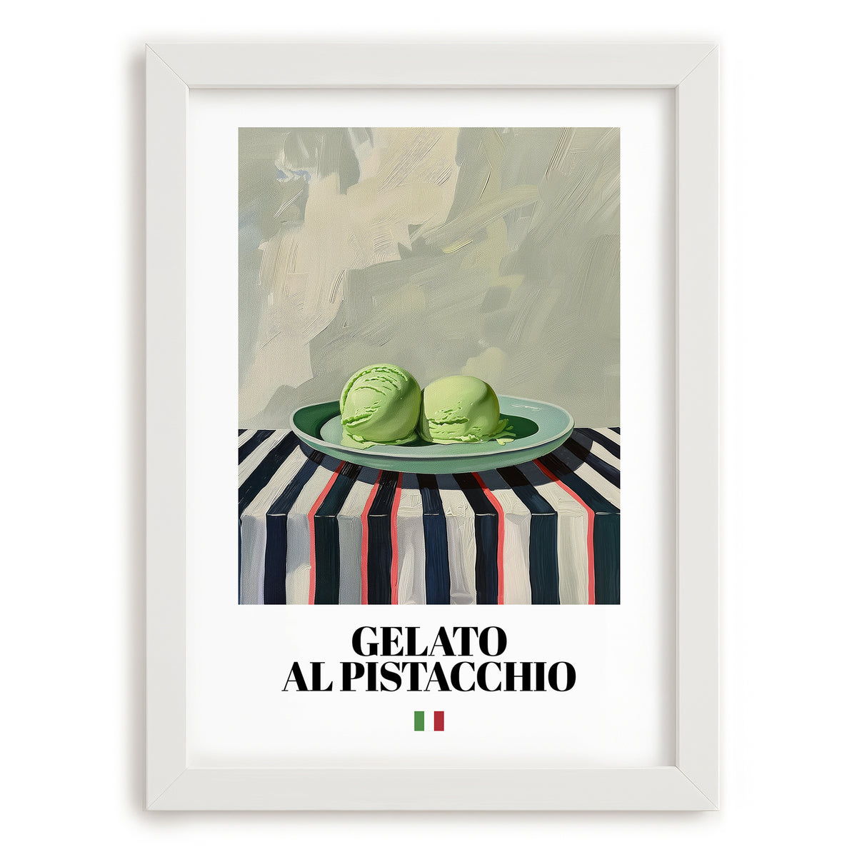 Gelato al pistacchio – Italian Gelato, Artisan Ice Cream Shop Poster, placed in minimal white frame