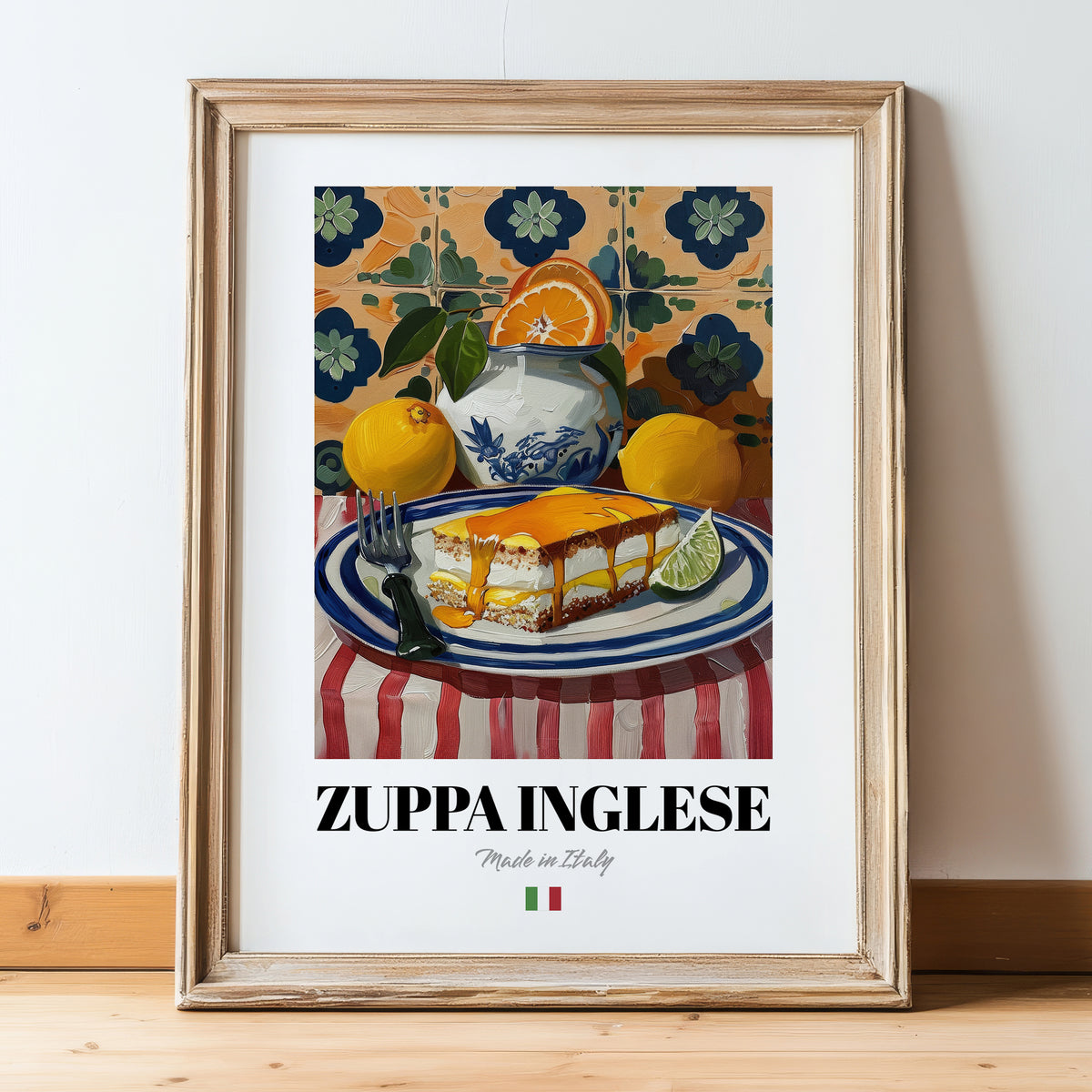 Zuppa Inglese – Italian Dessert Dish, Fine Dining Restaurant Art, in wooden frame leaning on the floor
