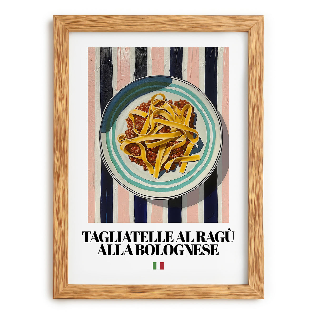 Tagliatelle al ragù alla Bolognese – Italian Pasta, Trattoria Poster, set in oak frame