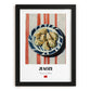 Jiaozi Dumplings – on Striped Tablecloth, Chinese Food Art, in sleek black frame