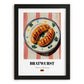 Bratwurst – on Striped Tablecloth, German Food Painting, in sleek black frame
