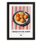 Croquetas de Jamón – on Striped Tablecloth, Spanish Food Still Life, in sleek black frame
