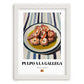 Pulpo a la Gallega – on Striped Tablecloth, Spanish Food Illustration, placed in minimal white frame
