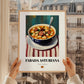 Fabada Asturiana – on Striped Tablecloth, Spanish Food Wall Art, styled in a charming Paris street view