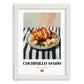 Cochinillo Asado – on Striped Tablecloth, Spanish Food Wall Decor, placed in minimal white frame