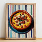 Migas – on Striped Tablecloth, Spanish Food Painting, no-text version framed in wood