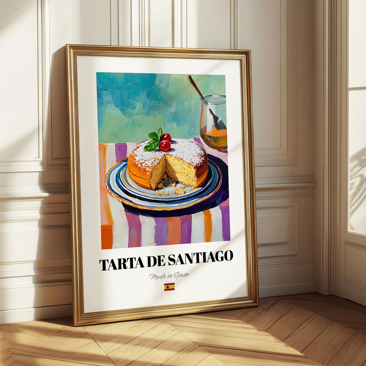 Tarta de Santiago – Colorful Oil Painting, Spanish Dessert Painting 