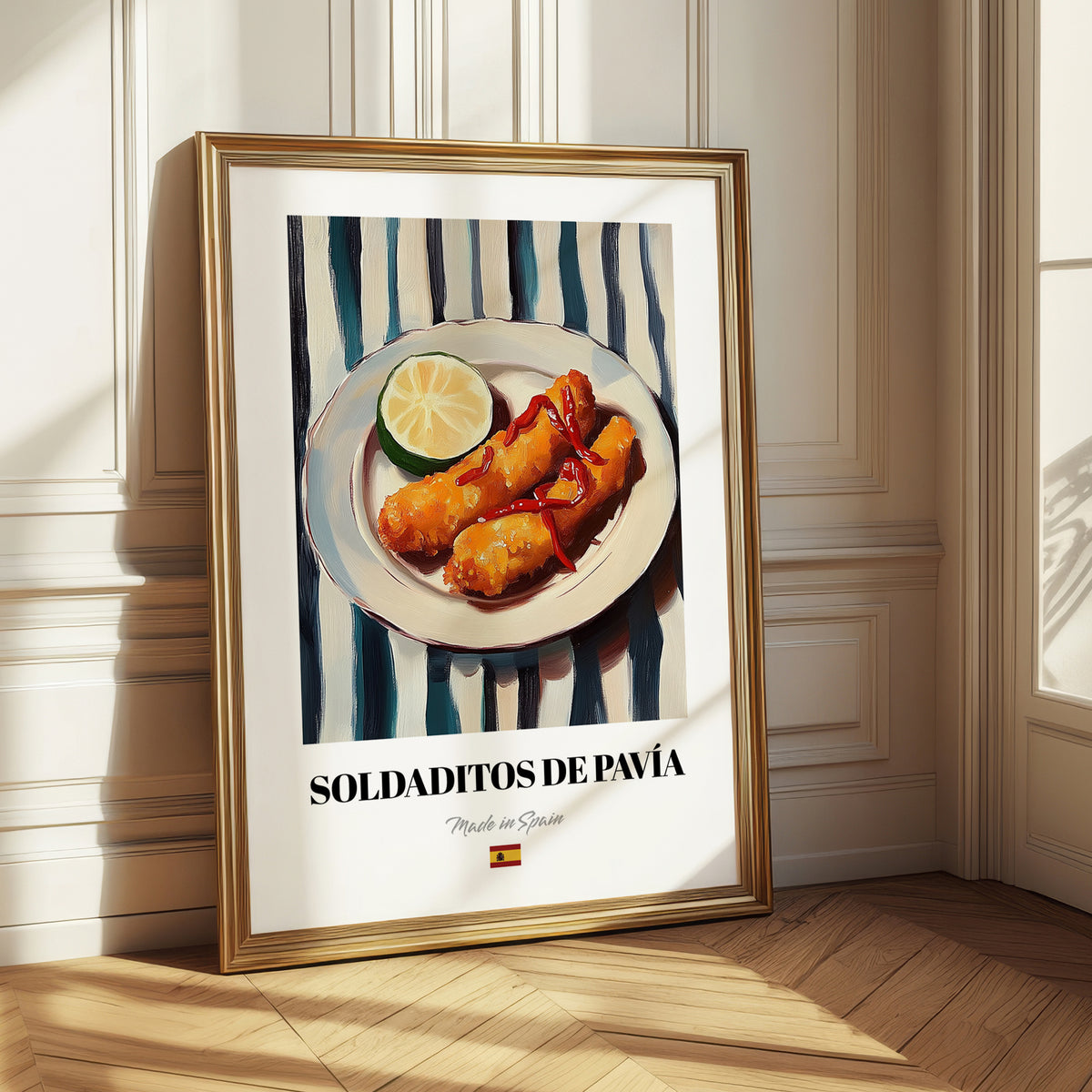 Soldaditos de Pavía – on Striped Tablecloth, Spanish Food Still Life