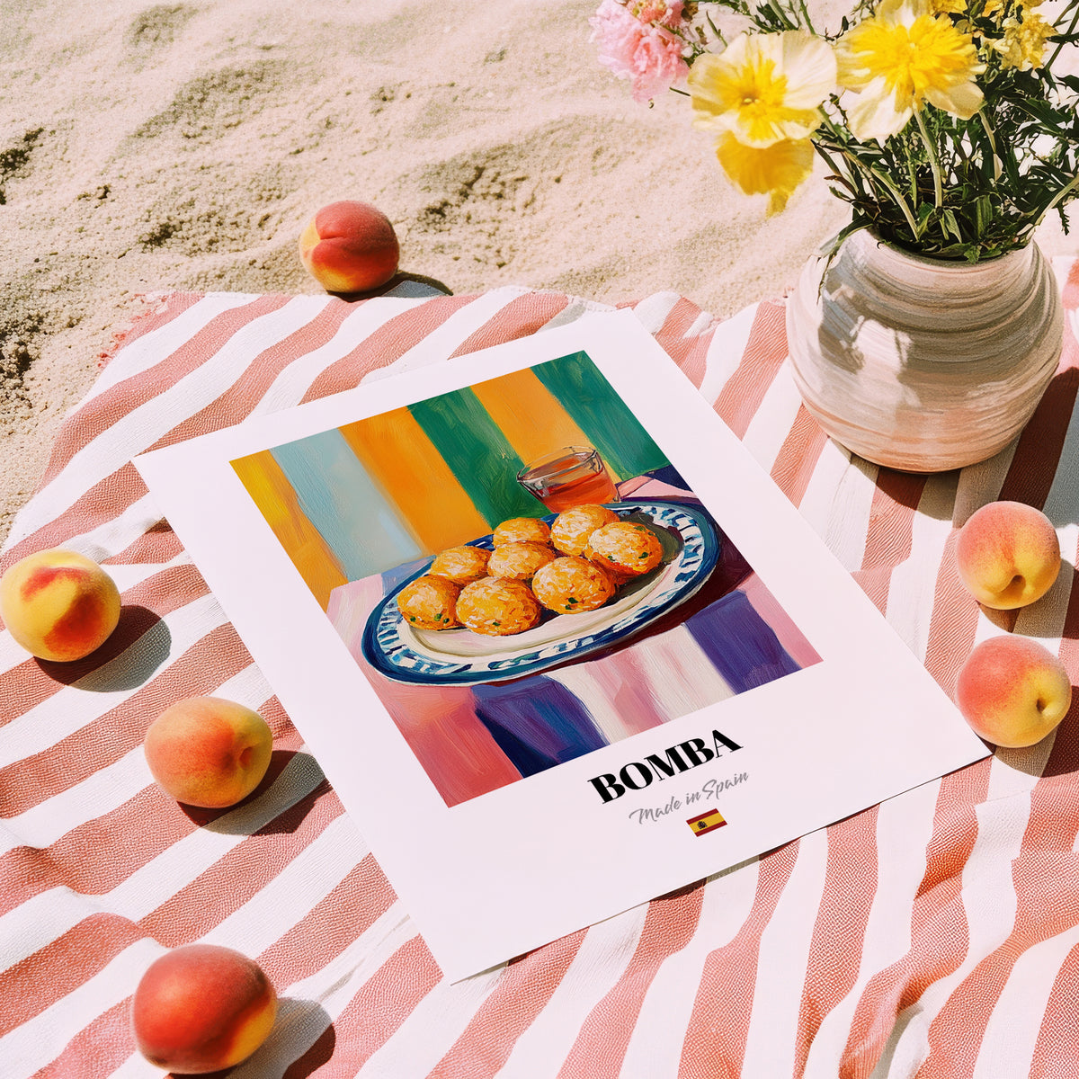 Bomba – Art, Spanish Food Wall Decor, unframed on coastal sand