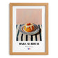 Baba au Rhum – on Striped Tablecloth, French French Dessert Wall Decor, set in oak frame