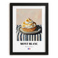 Mont-Blanc – on Striped Tablecloth, French French Dessert Still Life, in sleek black frame