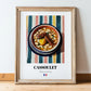 Cassoulet – on Striped Tablecloth, French Food Painting, in wooden frame leaning on the floor