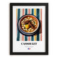Cassoulet – on Striped Tablecloth, French Food Painting, in sleek black frame