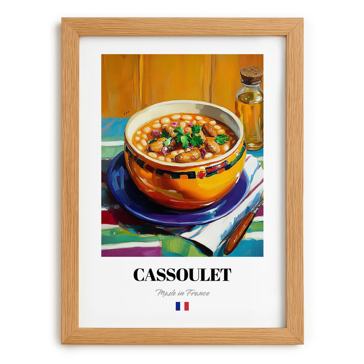 Cassoulet – Oil Painting, French Food Still Life, set in oak frame